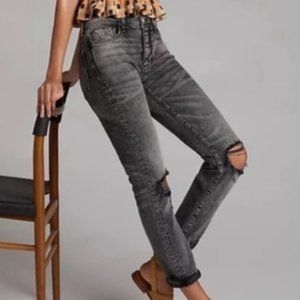 Anthropologie / Pilcro | The Slim Boyfriend Black Torn Knee Jeans (Size 28)